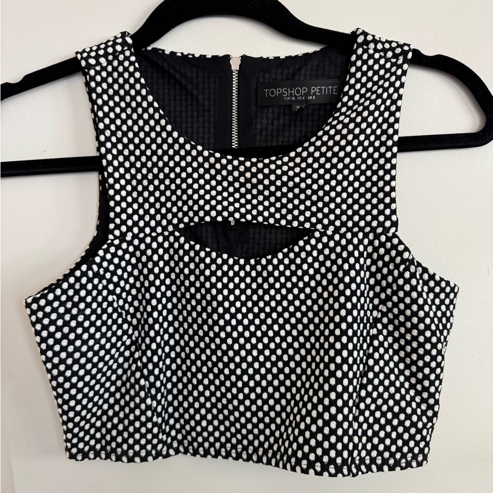 Topshop polka dot cutout crop top, size 4